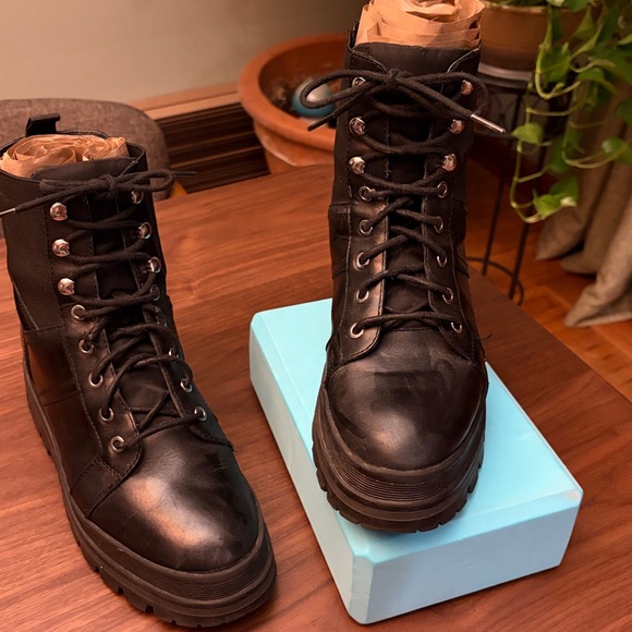 Marc Fisher Black Platform Combat Boots - Picture 2 of 8